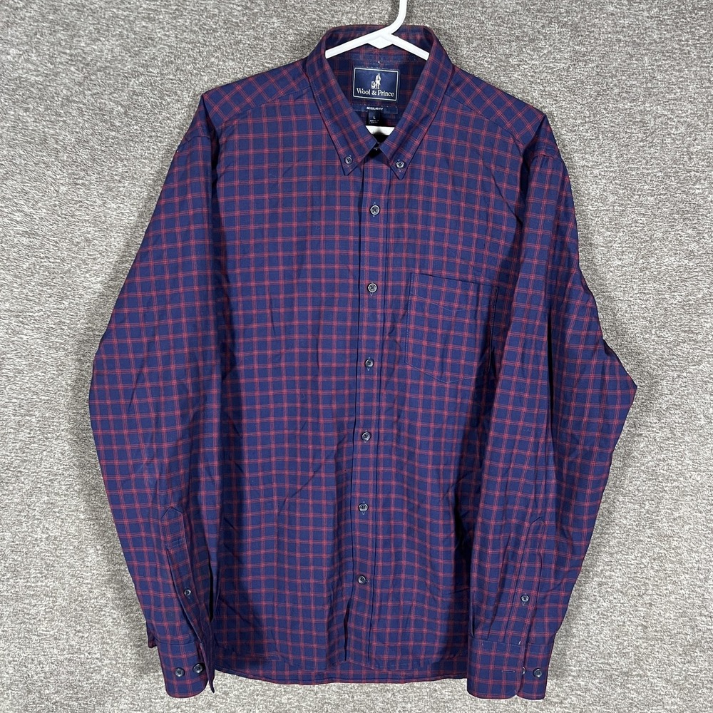 Wool & Prince Shirt Mens Large Blue Plaid Long Sleeve Button Down Wool Casual
